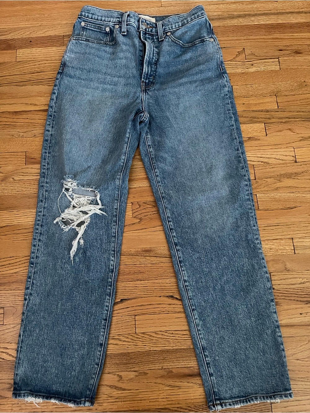 Madewell Distressed Blue Straight-Leg Jeans